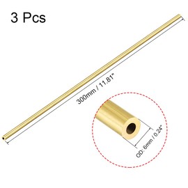 uxcell Brass Round Tube, 11.8 inches (300 mm), Length 0.06 inch (1.5 mm), Wall Thickness Seamless Straight Pipe Tube, 0.2 inch (6 mm) Diameter x 0.06 inch (1.5 mm) Wall Thick, 3 Pieces
