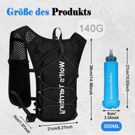 Exquilnova Running Vest with 2000 ml Water Bottle, Lightweight Running Belt with Water Bottle for Men and Women, Adjustable Chest Strap, Hydration Backpack Running with Reflective Band (Running Vest