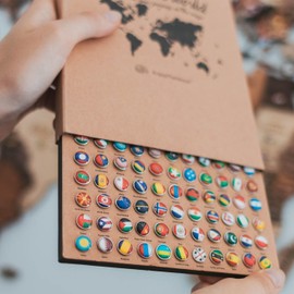 ENJOY THE WOOD 3D Wood World Map Wall Art Large Wood Wall Décor Housewarming Gift Idea Wood Wall Art World Travel Map For Home & Kitchen or Office (Pins, Flags (Push Pins))