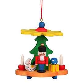 Alexander Taron 3" Green, Red, and Yellow Colorful Pyramid with Nutcracker Collectible Christian Ulbricht Ornament
