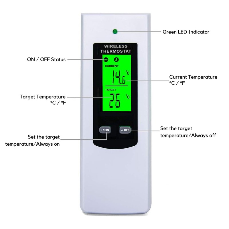 Wireless Thermostat Digital Temperature Remote Sensor Controller Plug-in Thermostat for