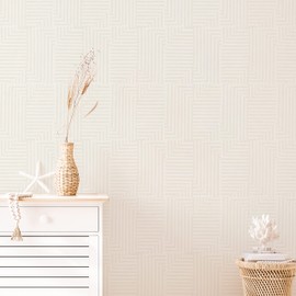 Tempaper Neutral Beige Patchwork Geometric Removable Peel and Stick Wallpaper, 20.5 in X 16.5 ft, Made in The USA