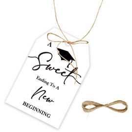 50pcs Class of 2025 Thank You Tags, A Sweet Ending Gift Tag with String for Grad Party, Congarts Grad Thank You Paper Tags for Graduation Party Favors