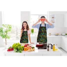 Beabes Male Peacock Feather Green Chef Apron 27 X 31 Inch Bird Peafowl Feather Eye Vintage Plumage Tail Non-Pilling Bib Apron for BBQ Grilling Gardening with Adjustable Neck Strap