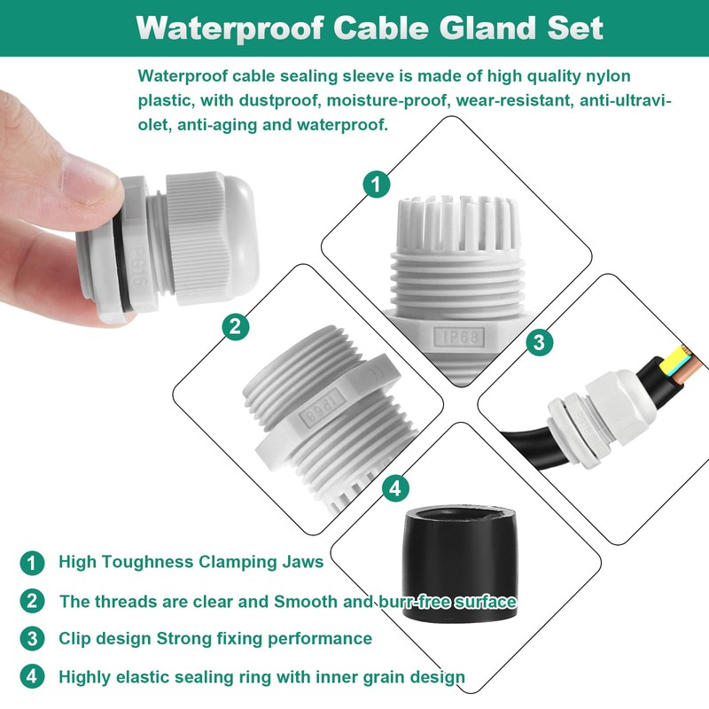 Faankiton Pack of 60 Cable Glands Waterproof Adjustable Cable Glands