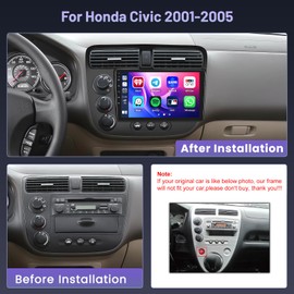 [4+64G] Android Car Radio Stereo for Honda Civic 2001-2005, 9 Inch Touch Screen Radio with Carplay/Android Auto GPS Navigation/Mirror Link/DSP/Bluetooth+AHD Backup Camera