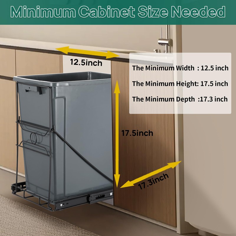 SOCONT Pull Out Trash Can, Stainless Steel Kitchen Adjustable Trash