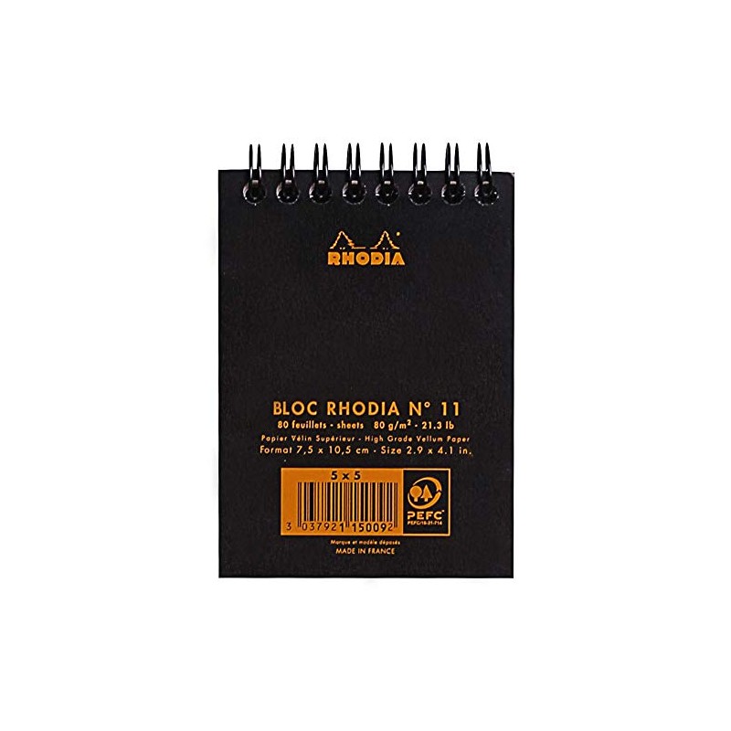RHODIA 115009C - Spiral Notebook (Full Bound) Black - A7