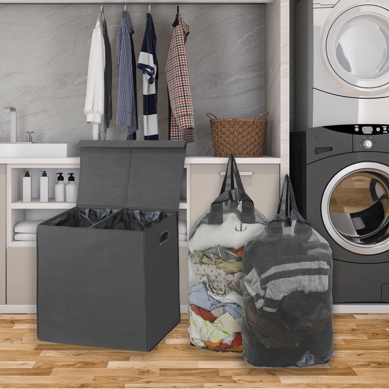 Simple Houseware Double Laundry Hamper with Lid and Removable Laundry