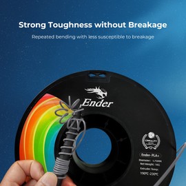 Creality 3D Printer Filament 1.75mm, Rainbow PLA+ Filament No-Tangling Strong Toughness Vacuum Packaging Multi-Color 3D Printing PLA Filament Fit Most 3D Printers