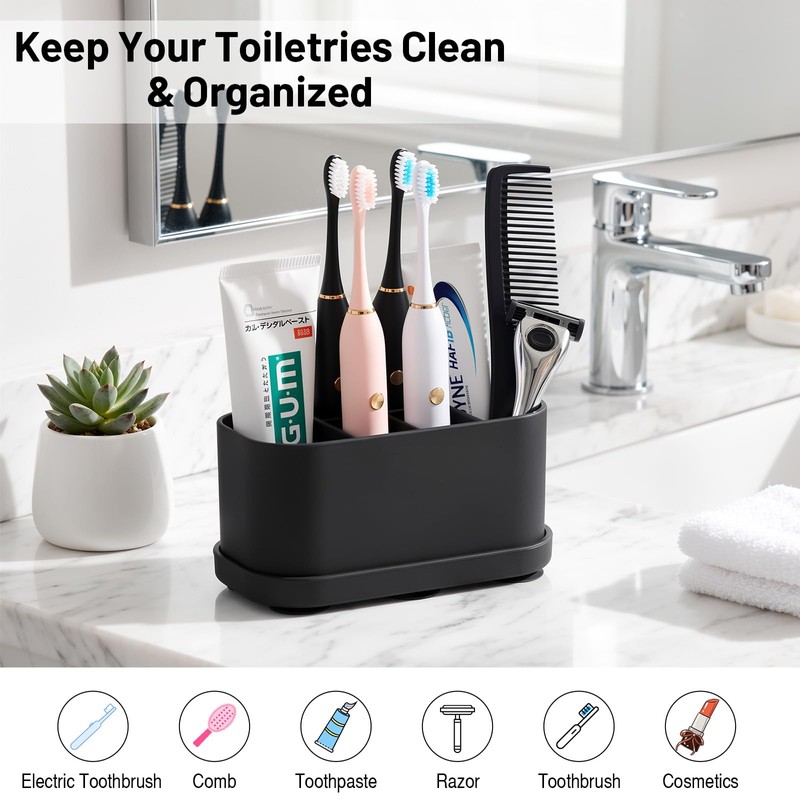 Luxspire Toothbrush Holders for Bathrooms, Silicone, 5 Slots, Black