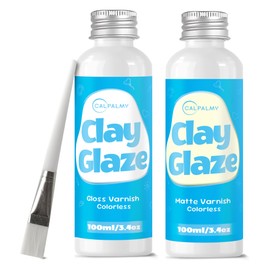 CALPALMY 2 x 100ml Clay Glaze Kit - Varnish Sealant for Pottery, Crafts, Polymer Clay, Acrylic Paint - Waterproof, Scratch-Resistant Clear Gloss for Air Dry Clay (Gloss+Matte)