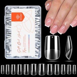 modelones - Uñas postizas cuadradas cortas, preformadas, cobertura total, uñas acrílicas de gel suave, extensión de uñas, kit de 216 piezas, 12 tamaño