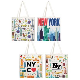 Paterr 4 Pcs New York Canvas Tote Bag New York Souvenir Gift NYC Seattle Souvenir New York Grocery Bag Women Travel Gifts Grocery Shopping Bag Christmas Party Favors