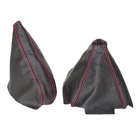 GEAR & HANDBRAKE GAITER BLACK LEATHER RED STITCHING