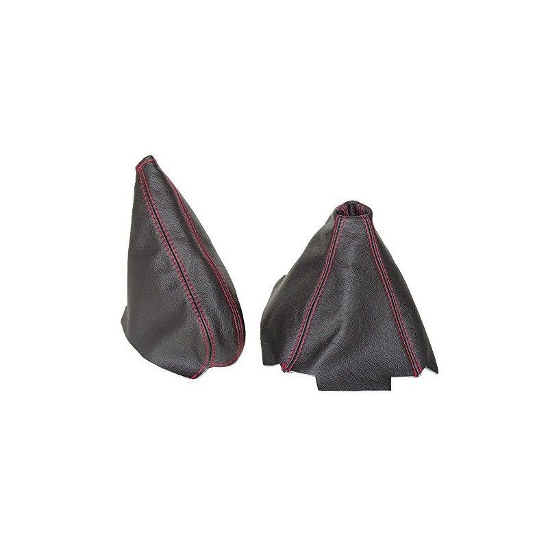 GEAR & HANDBRAKE GAITER BLACK LEATHER RED STITCHING