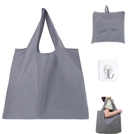 SwirlColor Foldable Shopping Bag, Large Reusable Shopping Bags, Lightweight Waterproof Shopping Bag with Attached Bag for Shopping Groceries, gray