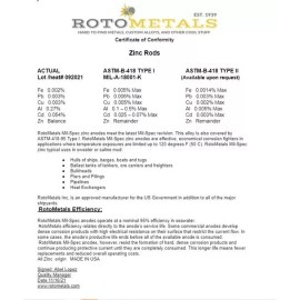 RotoMetals Zinc Cast Rods 1.25 inch Diameter x 12 inches Length