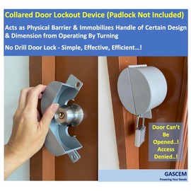 Gascem Door Knob Lockout Device (Matt Silver, Padlock Not Included). Door Handle Lock - Prevents Doorknobs from Turning and Access to Keyhole. Childproof Door Knob Cover.