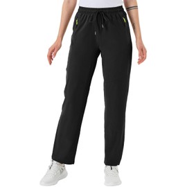 BGOWATU Women's Hiking Cargo Pants Quick Dry Lightweight Water Resistant Joggers Pants Zipper Pockets (Black,US L)