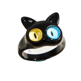 Miniblings Cat Eyes Yellow Blue Ring Animal Cat Pet Black – Original Fashion Jewellery I Finger Ring with Motif I Adjustable One Size, Metal