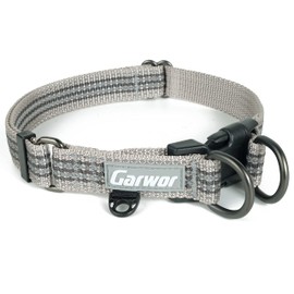 Garwor Reflective Dog Collar with Buckle, Adjustable Collars with Double D-Ring, for Large Dogs.(L, Grey)