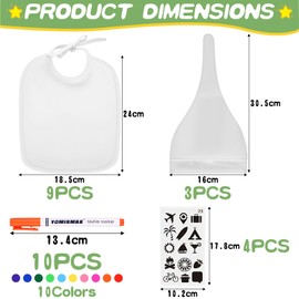 9STK Baby Lätzchen zum Bemalen(18*24cm) mit 3 Mütze Baby Lätzchen aus Baumwolle Doppelseitig Sabberlätzchen Wasserdicht ölbeständig mit 10 Farbigem Textilstift 4 Malen Schablonen für Babyshower Party