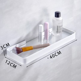 Halyuhn 15.7in Stainless Steel Bathroom Wall Organizer, 2 Tier Glass Bathroom Shelf with Towel Holder, Bathroom Shelves Wall Mounted for Bathroom Organization and Storage, White