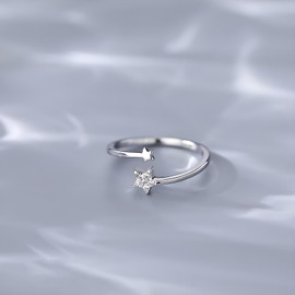 Hinvan 925 Sterling Silver Ring Stars Ring Open Silver Rings Adjustable Star Ring Women's Spinner Ring Fidget Ring with Zirconia Adjustable Finger Ring for Women Girls, Sterling Silver, Cubic Zirconia