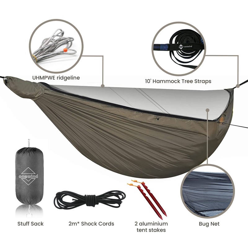 Onewind 12Ft Camping Hammock with Mosquito Net and Structure Ridgeline,