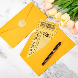 VELATYVIO 12 Sets Golden Ticket Custom Scratch off Cards with Envelope and Stickers Surprise Gift Certificates for Birthday Concert Wedding Movie Vouchers Raffle Coupons
