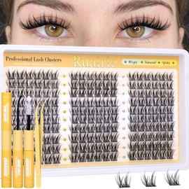 Manga Lash Clusters Kit Natural Eyelash Clusters Kit Wispy Lash Extensions 180pcs Spiky Cluster Eyelash Extensions C Curly 11-13mm Eyelash Extension Kit with Bond, Seal and Tweezers by Ruairie