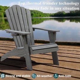 Psilvam Oversized Adirondack Chair, Fade-Resistant & Odor-Free Poly Lumber Fire Pit Chair with Cup Holder, Weatherproof Outdoor Chair, Easy 15 Min Install Patio Chair, 350 Lbs Support (1, Gray)