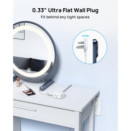 TROND Leftward Flat Extension Cord 6 Feet - Flat Plug Power Strip 3 Prong, 3 Outlets Plug Extension, Thin Power Cord Extension for Indoor Home Office School Travel Cruise Ship Essentials, White