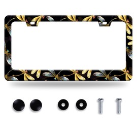 Beautiful Dragonfly License Plate Frame Funny License Plate Frames Stainless Steel Accessories Cars Decor with 2 Holes and Screws Fits Standard Us Ca Vehicles License Plate Holder Size 12.2 X 6 Inch