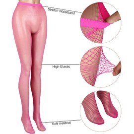 Geyoga 3 Pairs Sparkly Fishnets Stockings for Women Rhinestone Fishnets Stockings Glitter Fishnet Tights One Size Fit All(Rose Red)