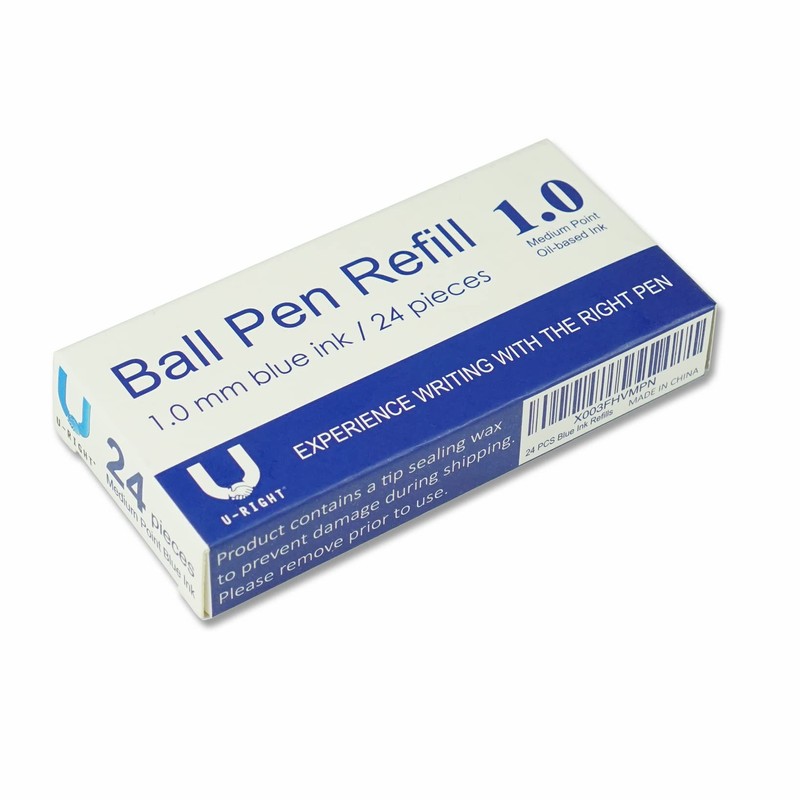 U-RIGHT 24 Pcs Ballpoint Pen Refills 1.0 mm Point Blue