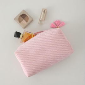 DYSHAYEN Makeup Bag Travel Cosmetic Bag Organizer Tassel Large Corduroy Zipper Pouch, Bridesmaid Gift for Wedding Party (Pink)