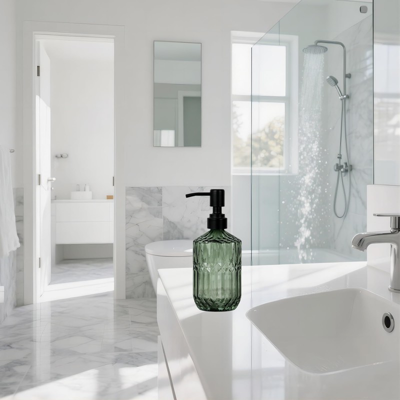 Hzxcuim 18oz Green Glass Soap Dispenser, Refillable Kitchen, Bathroom Thick