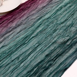 Multi Color Fade Cheesecloth Table Runner- These Boho, Natural, Light Cheesecloth Runners are The Perfect Item for Your Wedding, Shower, Party or Special Occasion. (Hunter Green to Purple)