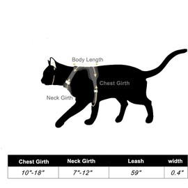 Cat Harness with Lead, Adjustable, Reflective Harness for Cats, Escape Proof Chest Strap with Safety Buckle, Cat Harness for Walks, Cat Vest, Black, for Medium and Large Kittens