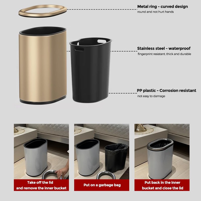 LEASYLIFE 9L/2.4GALSlim Bathroom Trash Can, 12 * 7.75 * 13.67