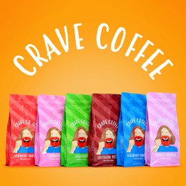 Crave Beverages Flavored Ground Coffee Bag, Assorted Variety Pack – Flavorful and Fun Brew, Made with 100% Arabica Beans - Flavor Enhanced, 10 Oz, Pack of 6