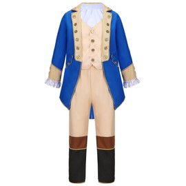 Mecamelon Washington Costume Boys Hamilton American Colonial Patriot Uniform with Wig (Blue, 11-12 Years)