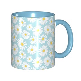 Miowjals Blue Daisy Funny Novelty Ceramic Coffee Cups With Handle,Dishwasher Microwave Safe