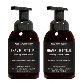 Muse Apothecary Foaming Shave Ritual - Natural Shaving Cream Sensitive Skin - Womens Shaving Cream Mens Shave Cream - Protective Formula Aloe Vera + Shea Butter + Vitamin E - Coconut Sandalwood 11.5oz