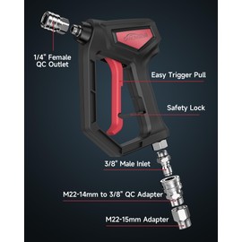 Stubby Pressure Washer Gun, Power Washer Gun with 3/8" Swivel Plug and 1/4" Quick Connector, High Pressure Water Handle with M22-14mm & 15mm Fitting, Compatible with Foam Cannon for Car Wash, 4000PSI