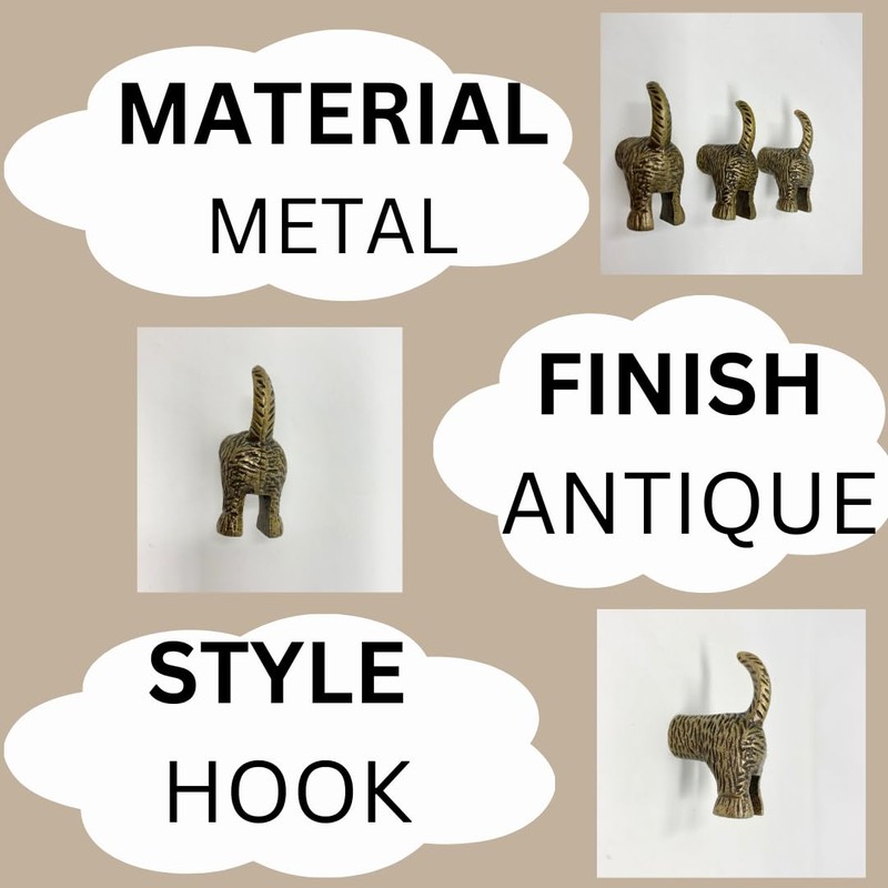 Dog Tail in Antique Brass Metal Drawer Knob or Hook
