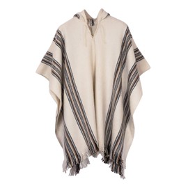 Gamboa Alpaca Hooded Poncho for Men Handmade Poncho - Cape White