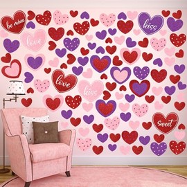 Haull 127 Pcs Valentine's Day Wall Decals Heart Wall Stickers Heart Window Decals Pink Red Purple Stickers for Home Wedding Anniversary Party Supplies Shop Windows Glass Display Decoration